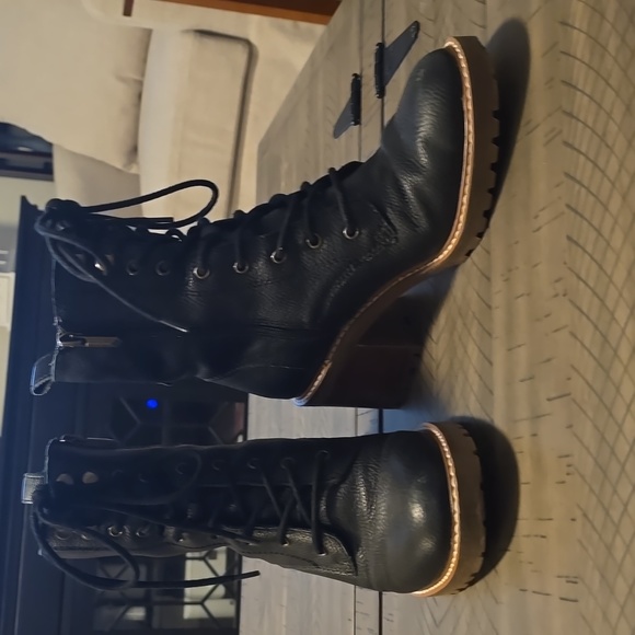 Crown Vintage Black Combat Boots - Picture 3 of 5